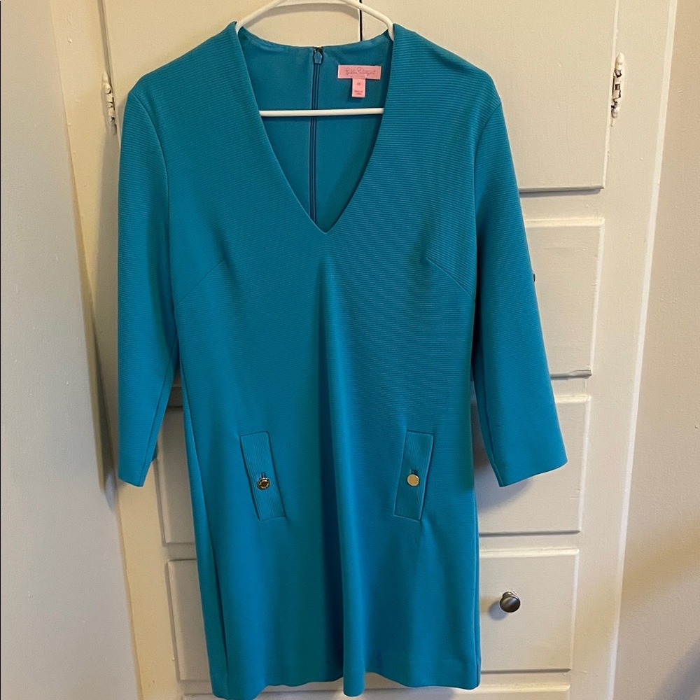 Lilly Pulitzer Turquoise V-Neck Tunic with Button Accents